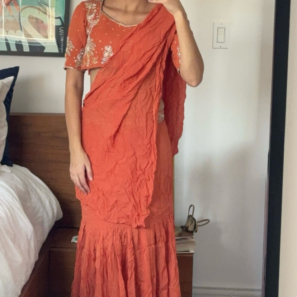 Elegant Orange Embroidered Dress